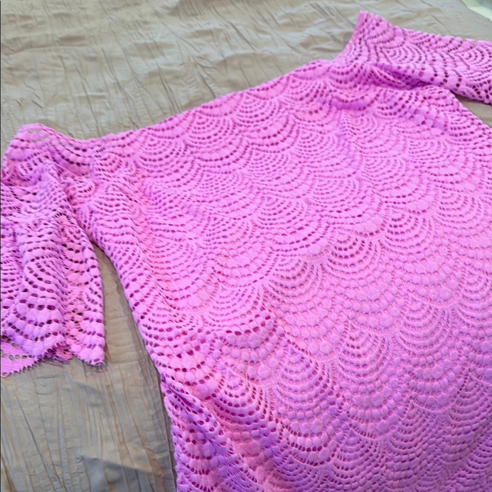 NWT Lilly Pulitzer LEXA SCALLOPED SHELL LACE LILAC ROSE OFF-shoulder DRESS